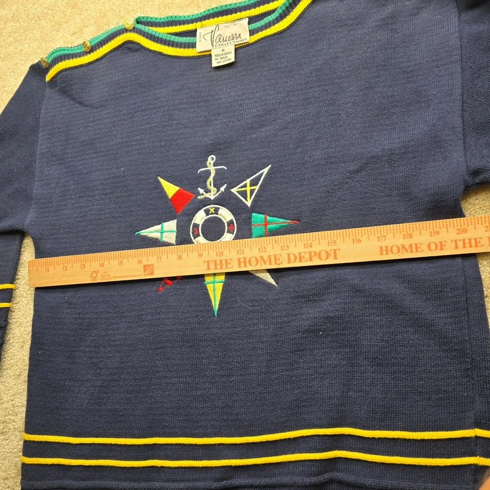 Nautica Mens Navy Blue Nautical Sweater Anchor Life Preserver Flags Size L‎ - Picture 8 of 10